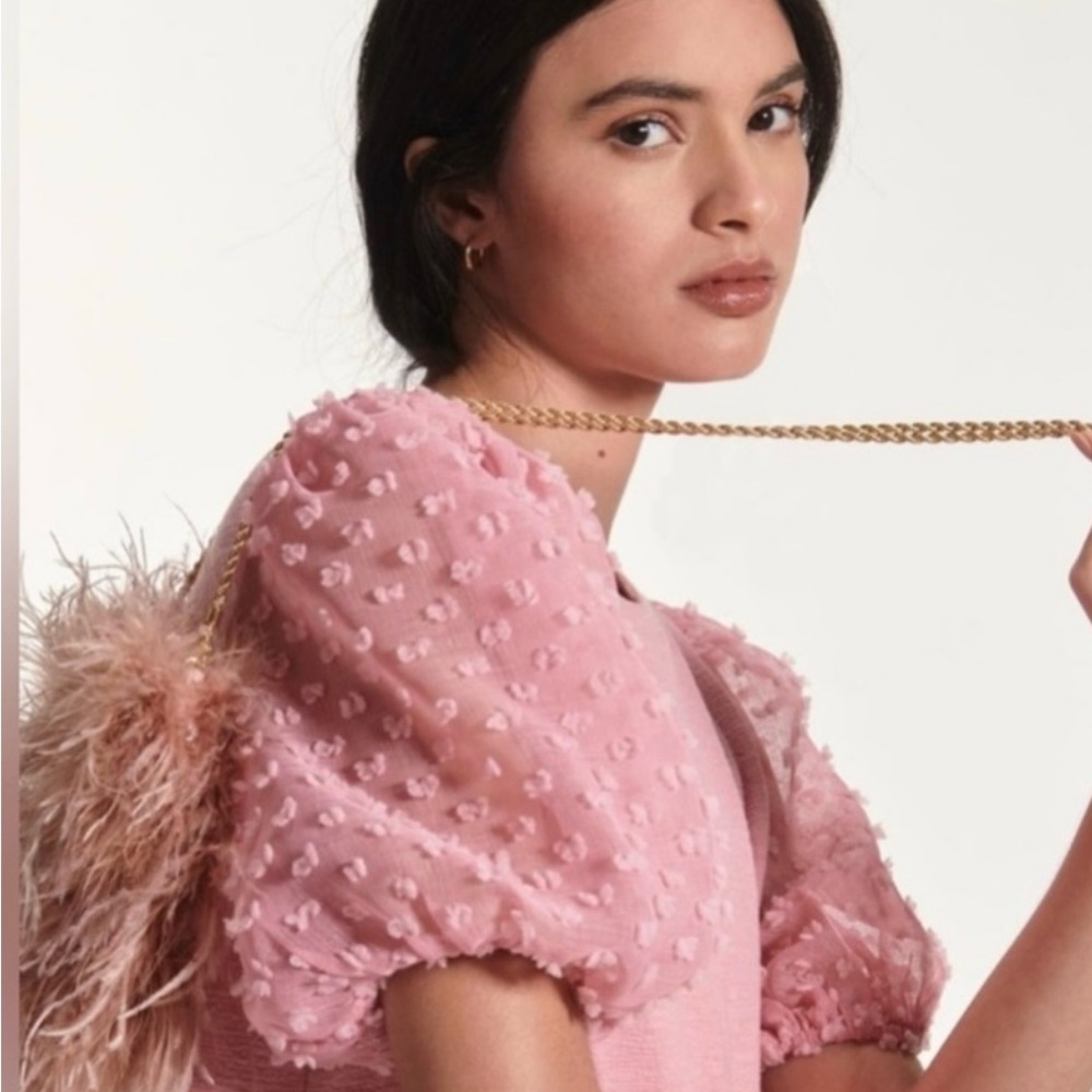 Maeve Pink Puff-Sleeve Textured Top